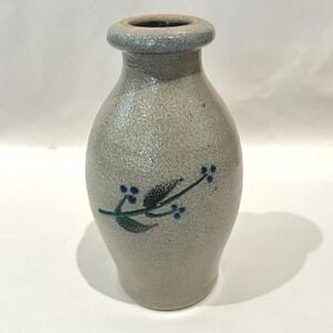 Rowe Pottery Works 1999 Jug Vase Blue Green Vine Signed EK Erin Dorn
